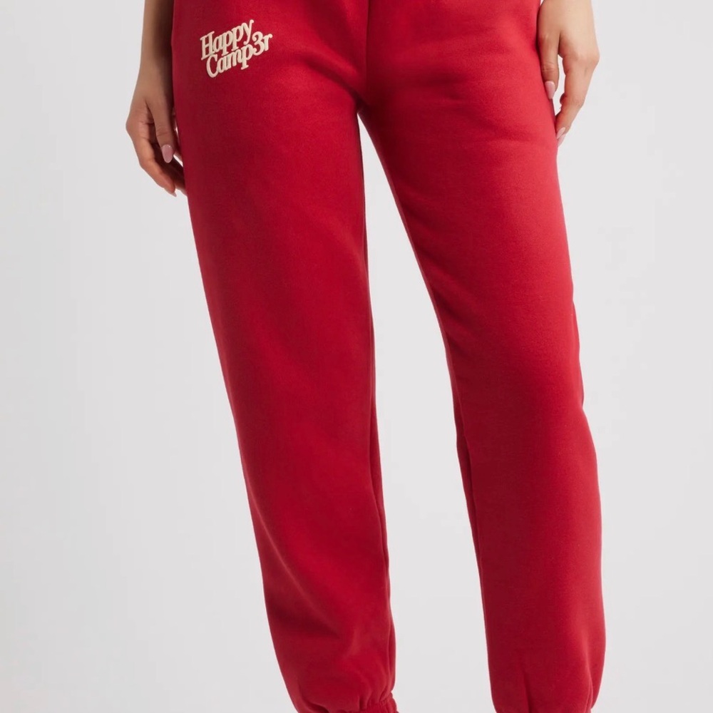 Red Happy Camper Puff Series Sweatpants